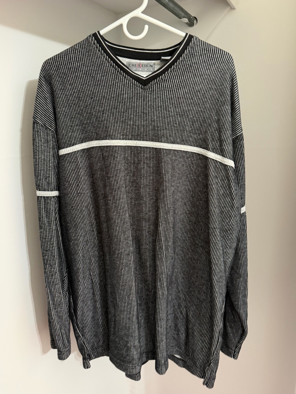 Vintage Chereskin Sport Long Sleeve Knit Shirt Micro Stripe Y2K Gurnge Mens L